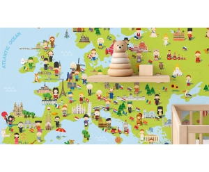 Mapa Európy s postavičkami – edukačná detská tapeta
