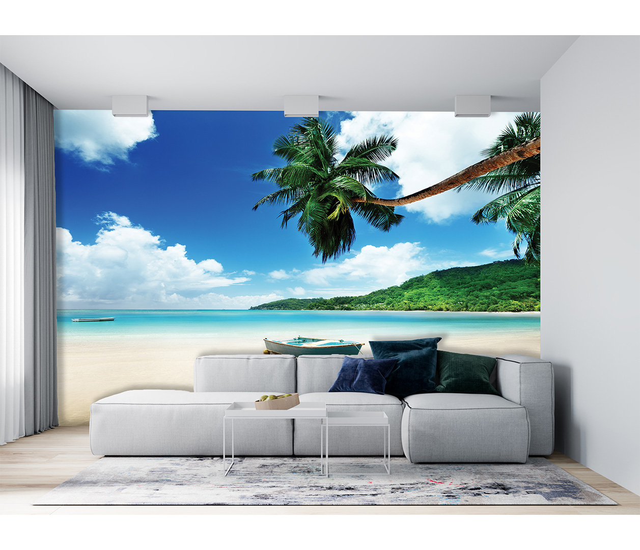 Seychelly, pláž s loďkou