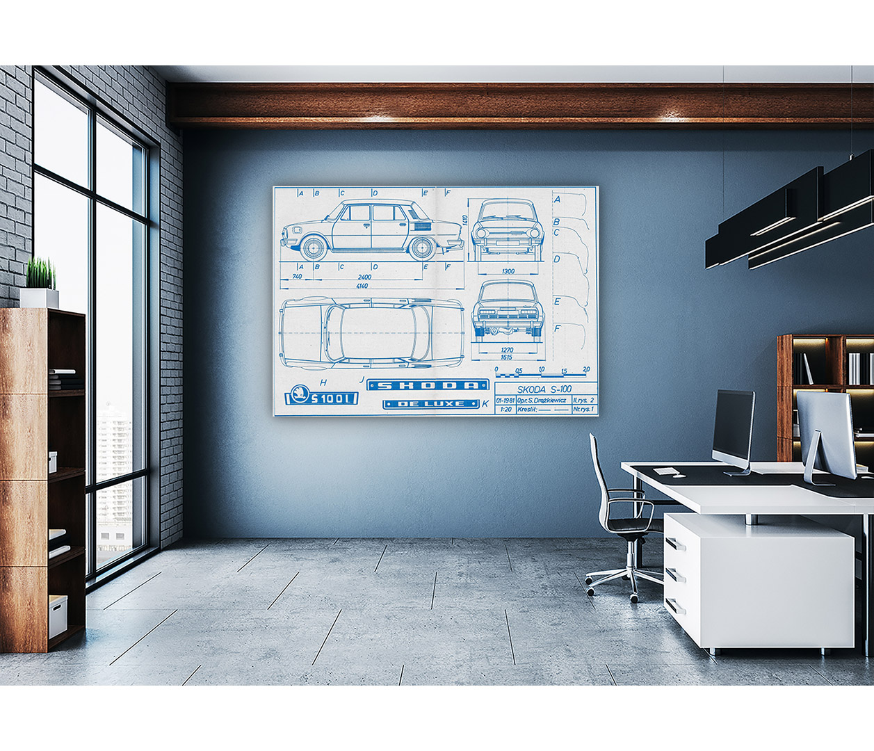 Škoda 100 L de luxe - blueprint bíly